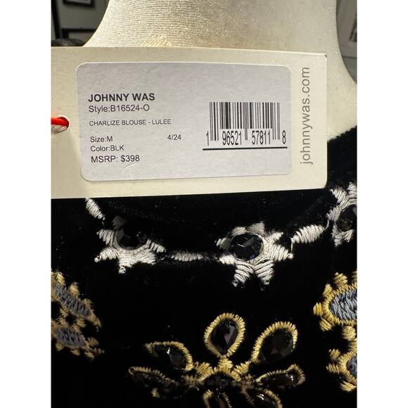 NWT JOHNNY WAS BIYA Charlize Velvet Embroidered Tunic Blouse Sz M MSRP $398 - Picture 5 of 7